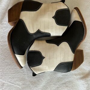 Black and White Western Ankle Boots